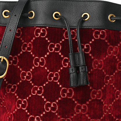 Gucci Velvet GG Monogram Textured Calfskin Web Bucket Bag Red Cipria Black 7 of 10