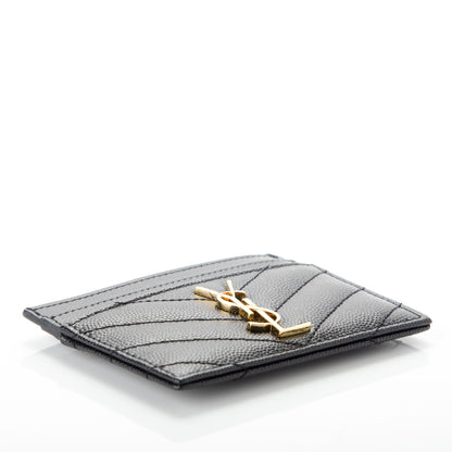 Saint Laurent Grain De Poudre Matelasse Chevron Monogram Credit Card Case Black 4 of 7