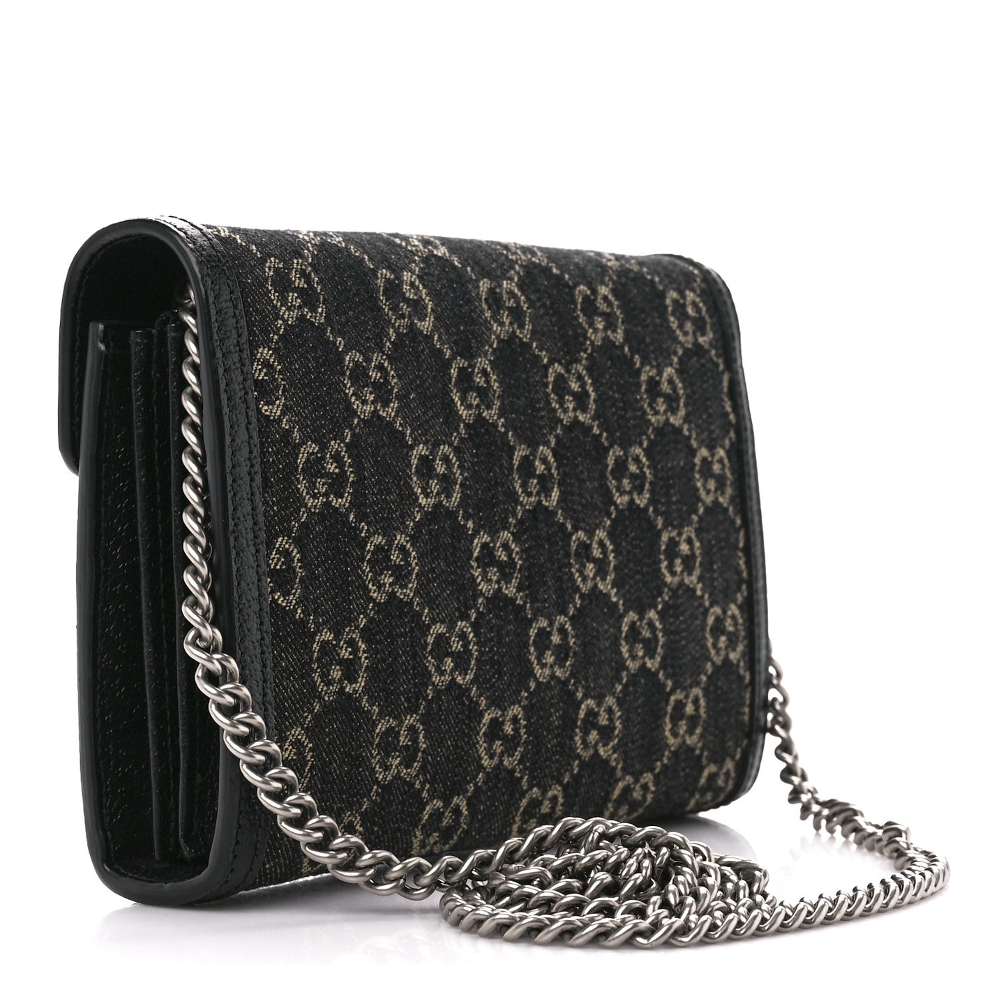 Jacquard Black Denim GG Monogram Mini Dionysus Chain Wallet Black Ivory