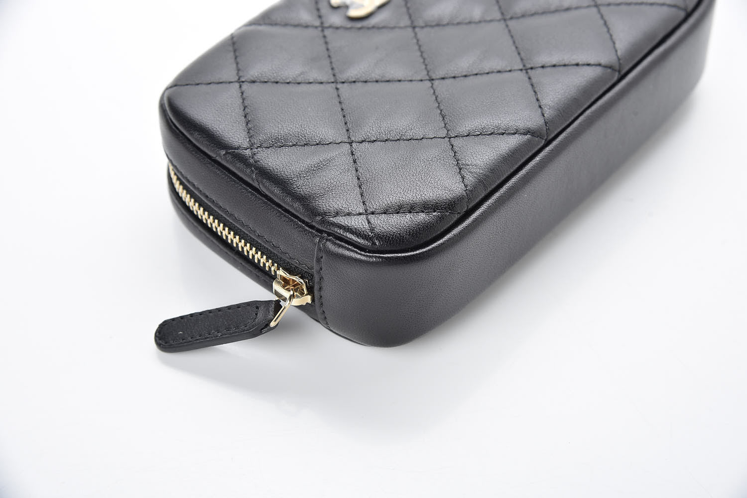 Chanel Lambskin Quilted Small Curvy Pouch Cosmetic Case Black 7 of 10