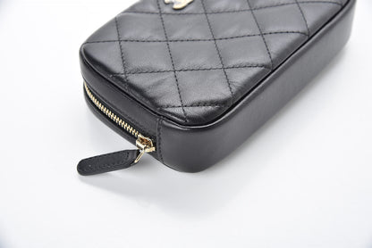 Chanel Lambskin Quilted Small Curvy Pouch Cosmetic Case Black 7 of 10