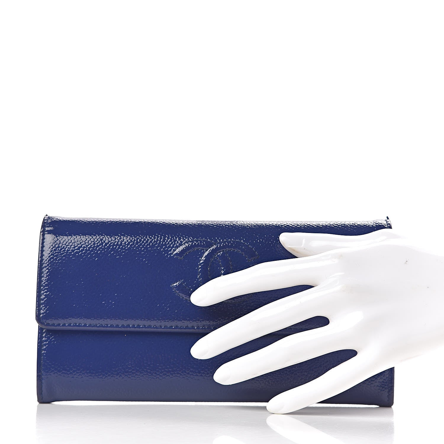 Chanel Patent Caviar Timeless CC Large Gusset Flap Wallet Blue 2 of 12