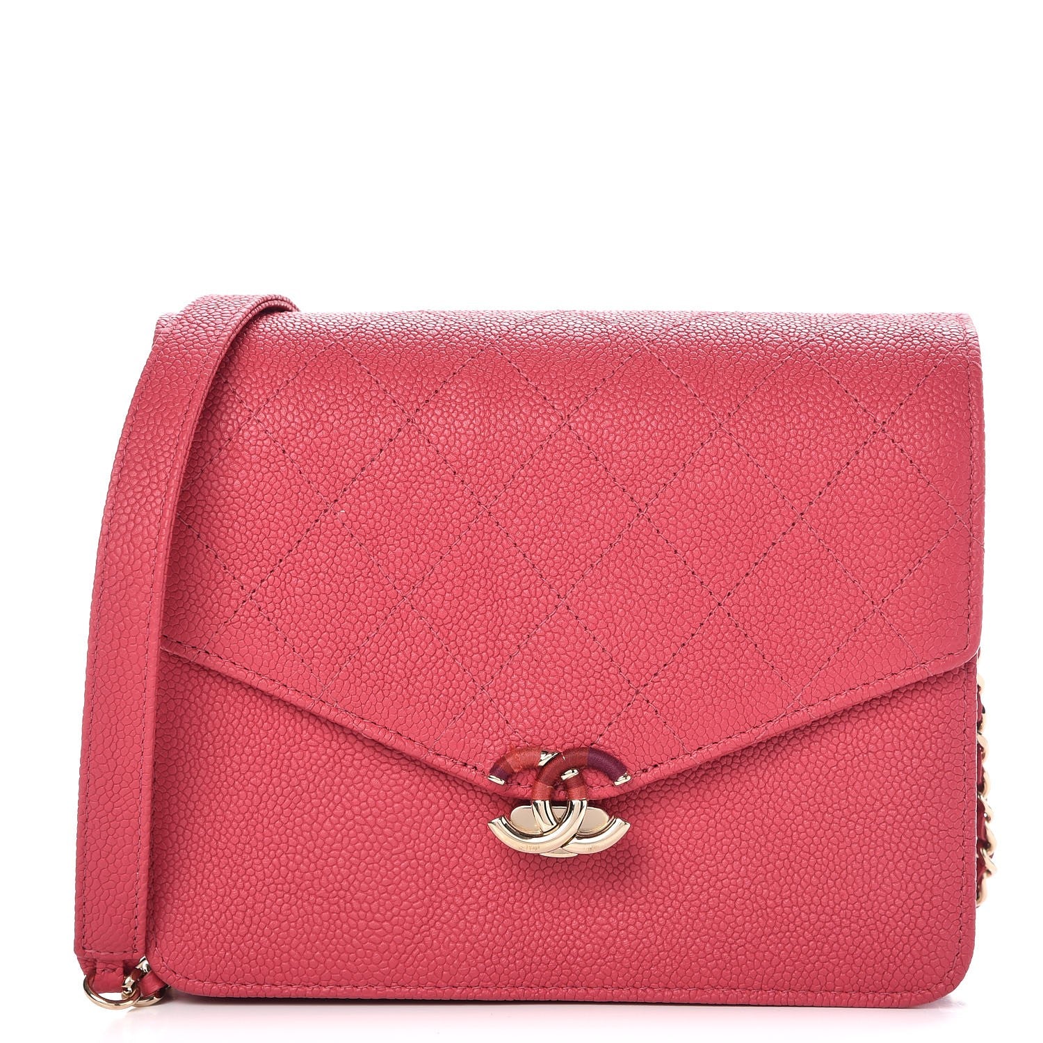 Chanel Grained Calfskin Quilted Cuba Square Wallet On Chain WOC Pink 1 of 8