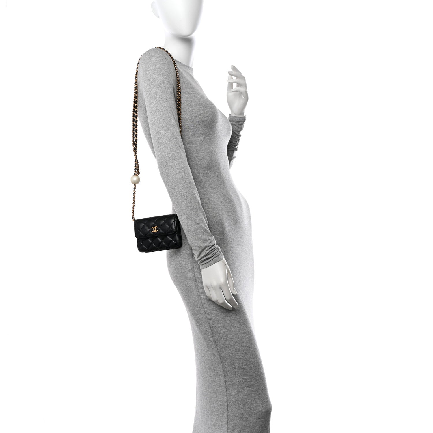 Chanel Lambskin Quilted Maxi Pearl Clutch With Chain Black 2 of 12