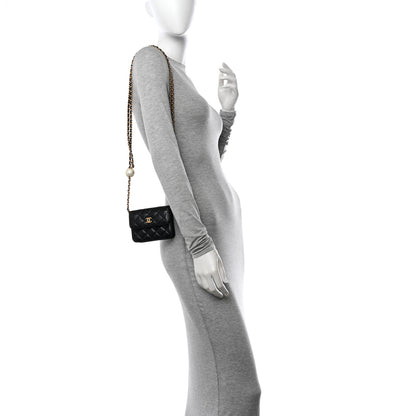 Chanel Lambskin Quilted Maxi Pearl Clutch With Chain Black 2 of 12