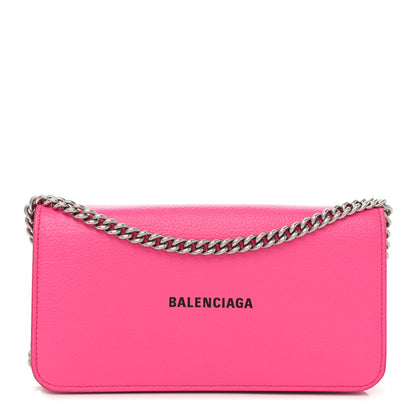 Balenciaga Grained Calfskin Logo Cash Continental Wallet on Chain Acid Pink Black 1 of 7