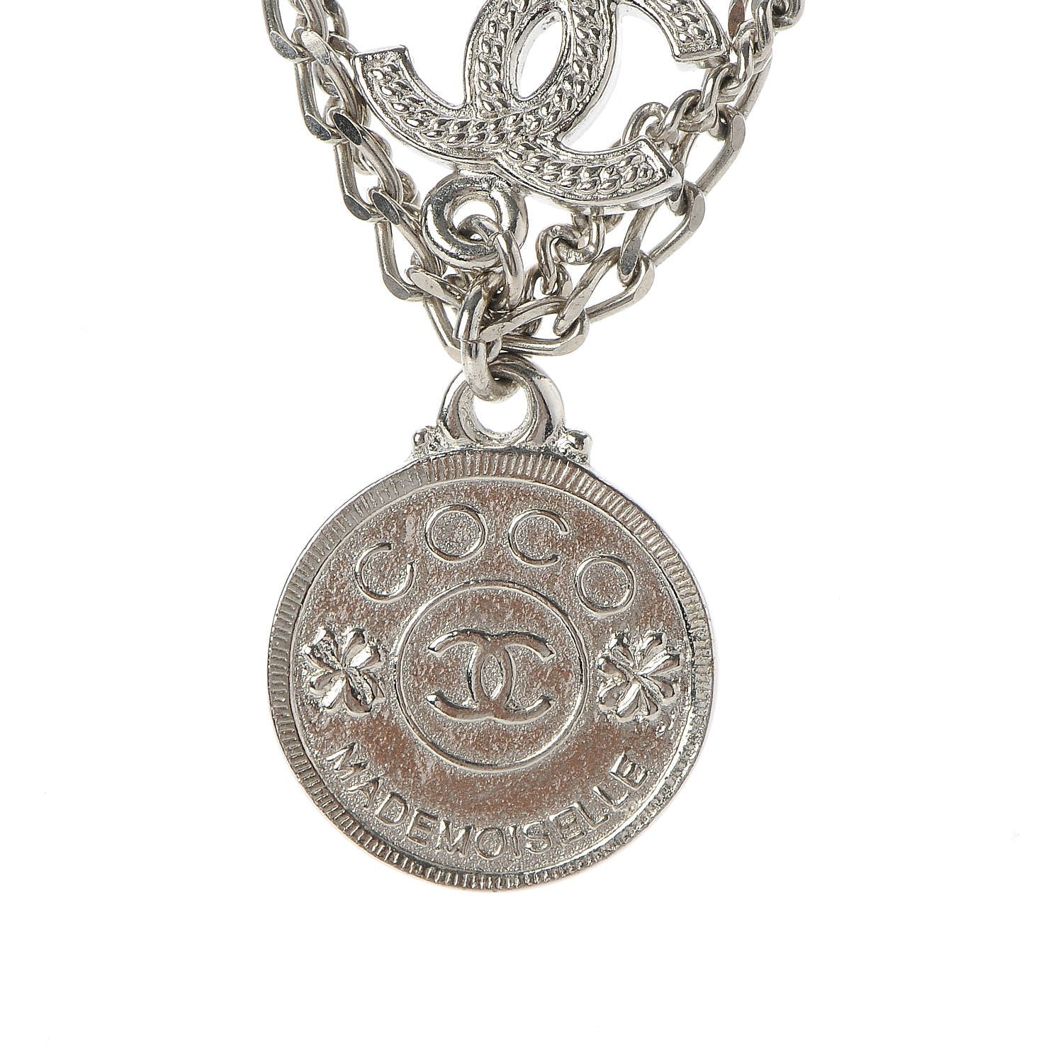 Chanel CC Coco Mademoiselle Coin Necklace Silver 5 of 7
