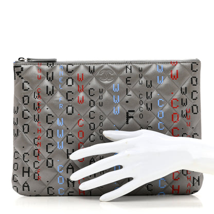 Chanel Metallic Lambskin Quilted Large Data Center Cosmetic Case Silver 2 of 7