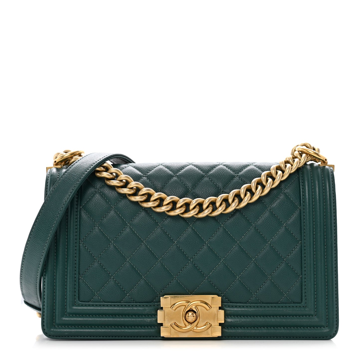 Caviar Quilted Medium Boy Flap Dark Green