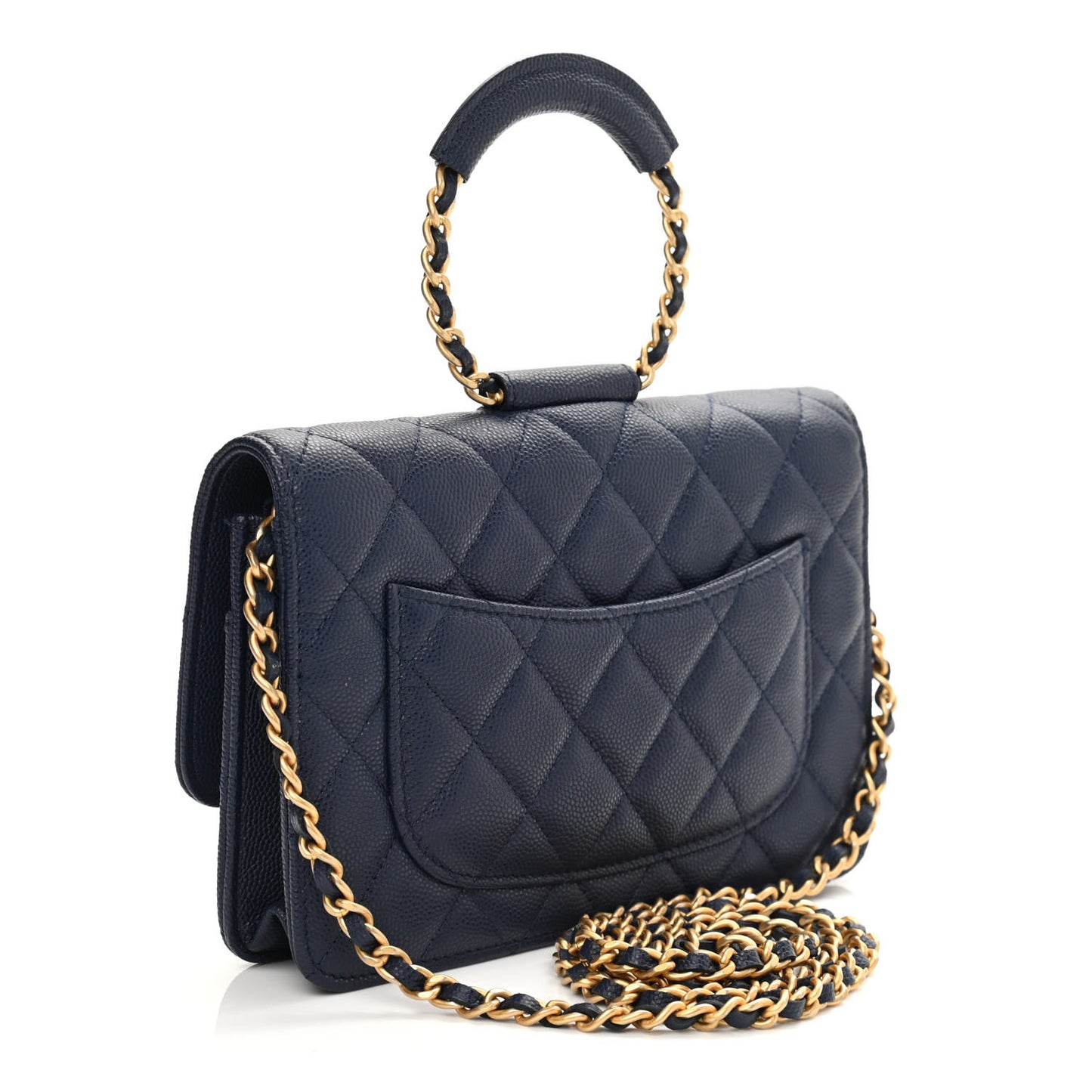 Caviar Quilted Chain Handle Round Wallet On Chain WOC Navy