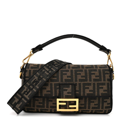 Fendi Fabric Jacquard FF 1974 Medium Baguette Tobacco Moro Black 1 of 10