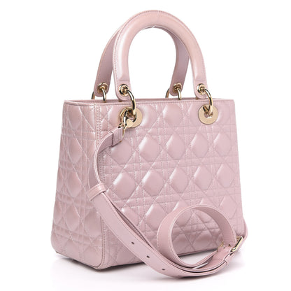 Christian Dior Pearly Lambskin Cannage Medium Lady Dior Lotus 3 of 14