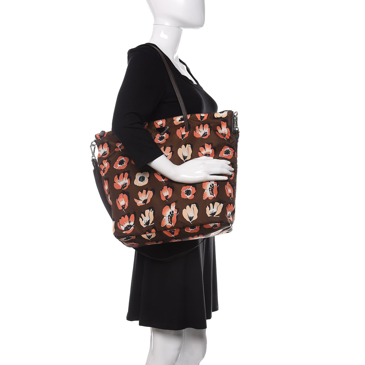 Prada Nylon Tessuto Stampato Saffiano Floral Print Tote Cacao 2 of 9