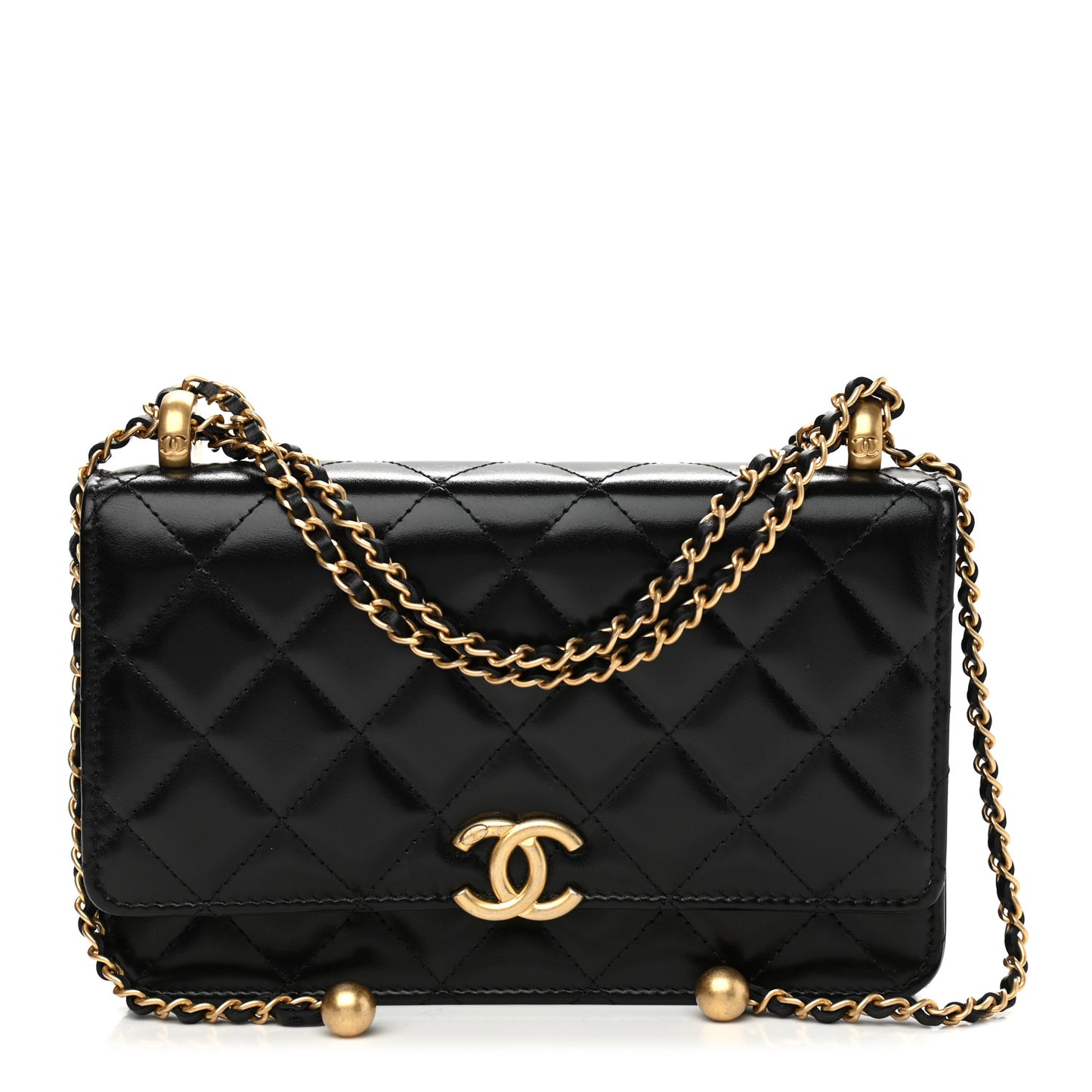 Calfskin Quilted Perfect Fit Wallet On Chain WOC Black