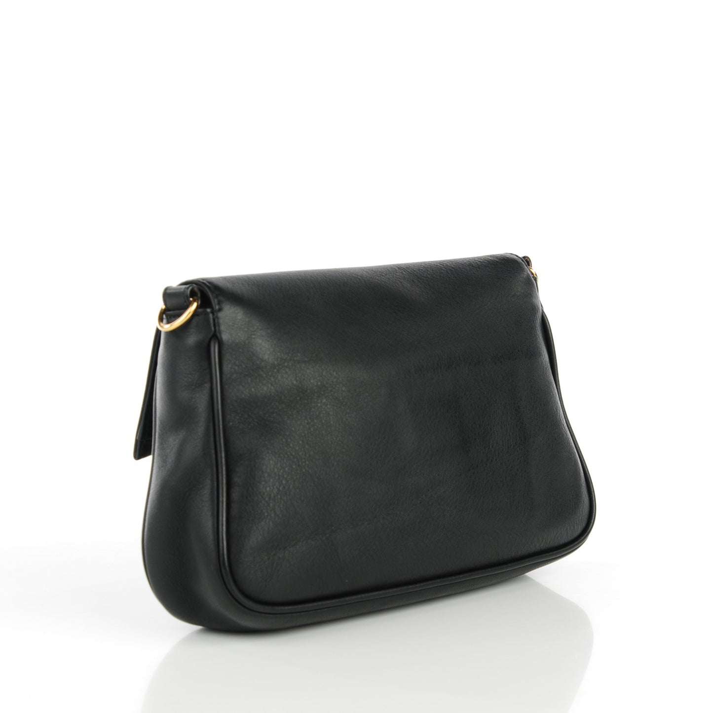 Vitello Flamingo Enamel Fendista Pouchette Crossbody Black