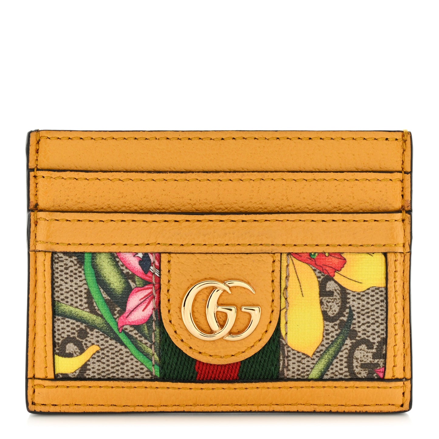 GG Supreme Monogram Flora Web Ophidia Card Holder Beige Multicolor Crop