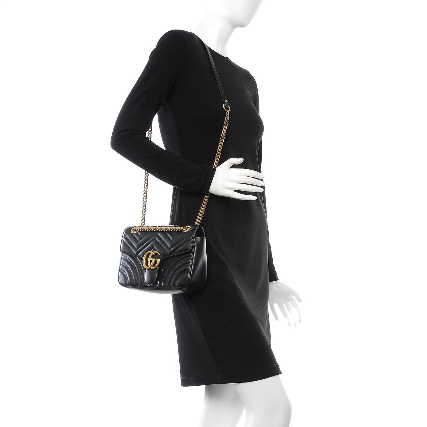Calfskin Matelasse Small GG Marmont Shoulder Bag Black