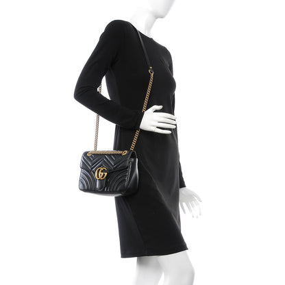 Gucci Calfskin Matelasse Small GG Marmont Shoulder Bag Black 2 of 7