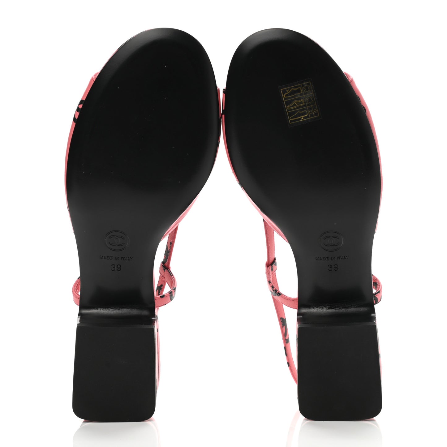 Printed Lambskin CC Slingback Sandals 39 Pink Black