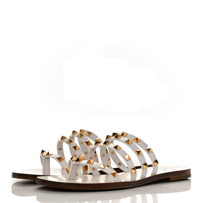 Valentino Garavani Calfskin Rockstud Flair Caged Flat Slide Sandals 36.5 White 3 of 10