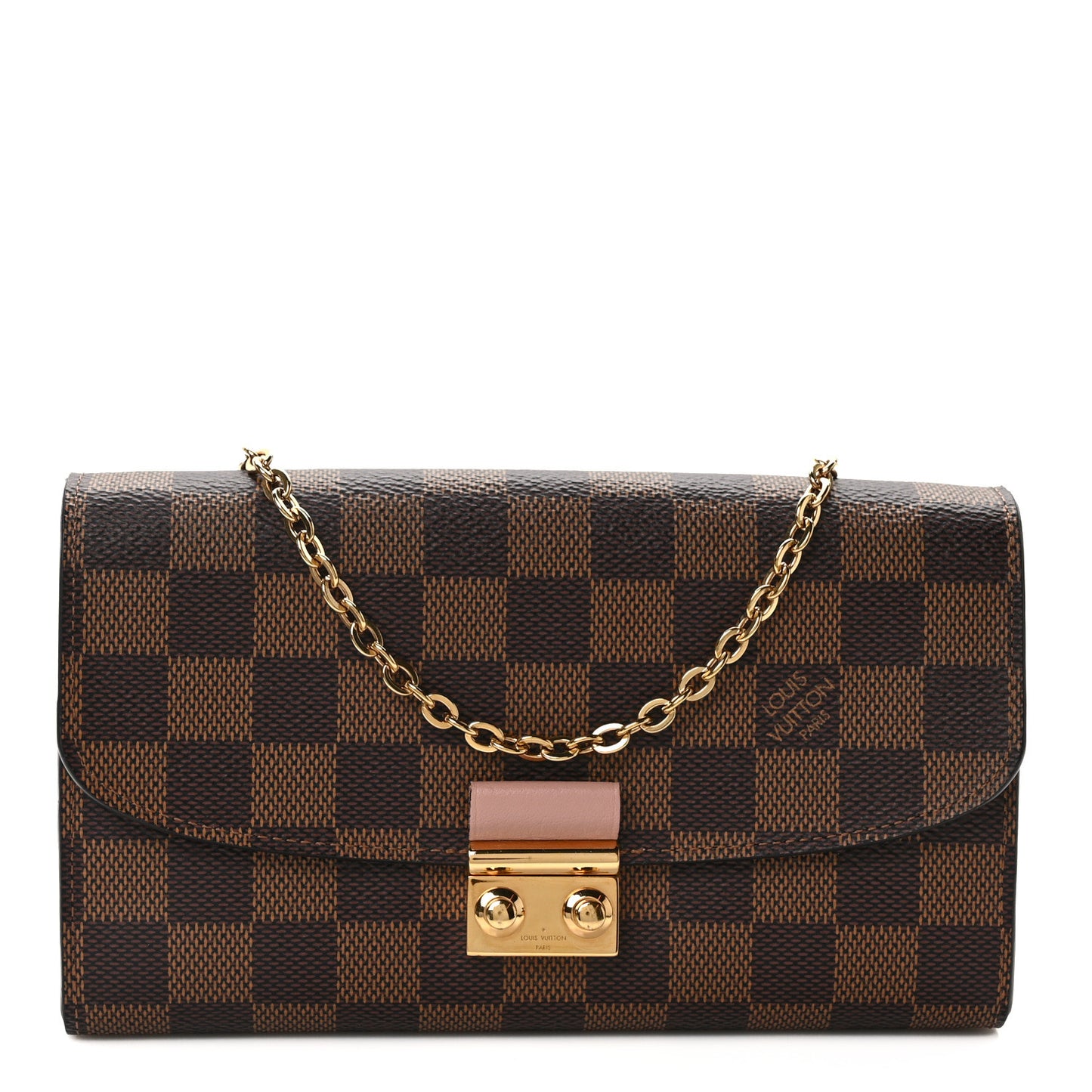 Damier Ebene Croisette Chain Wallet Rose Ballerine
