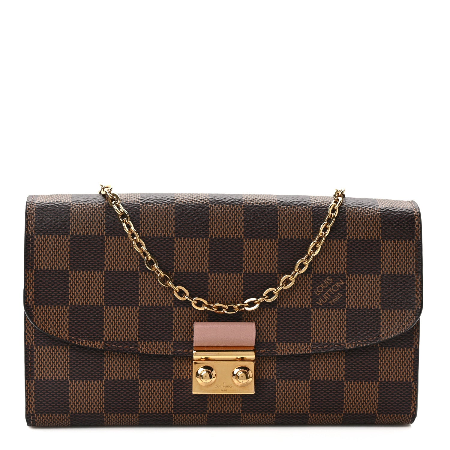 Louis Vuitton Damier Ebene Croisette Chain Wallet Rose Ballerine 1 of 11