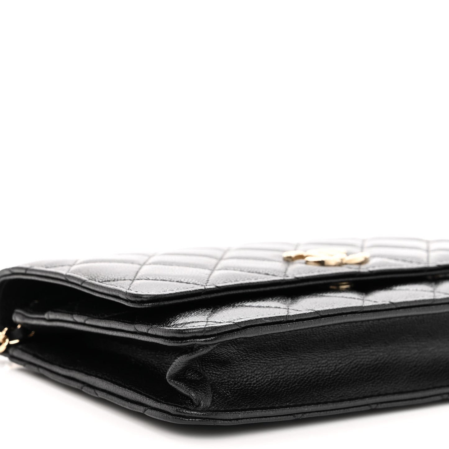 Caviar Quilted Studded CC Wallet on Chain WOC Black