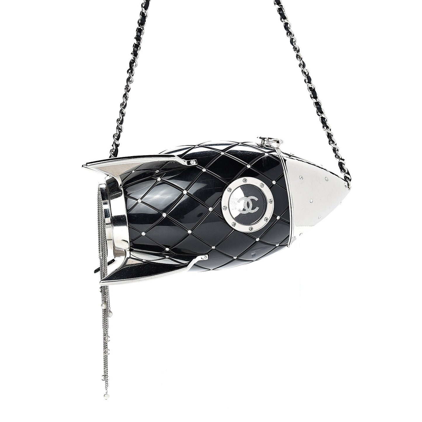 Plexiglass Crystal Rocket Ship Minaudière Clutch Black