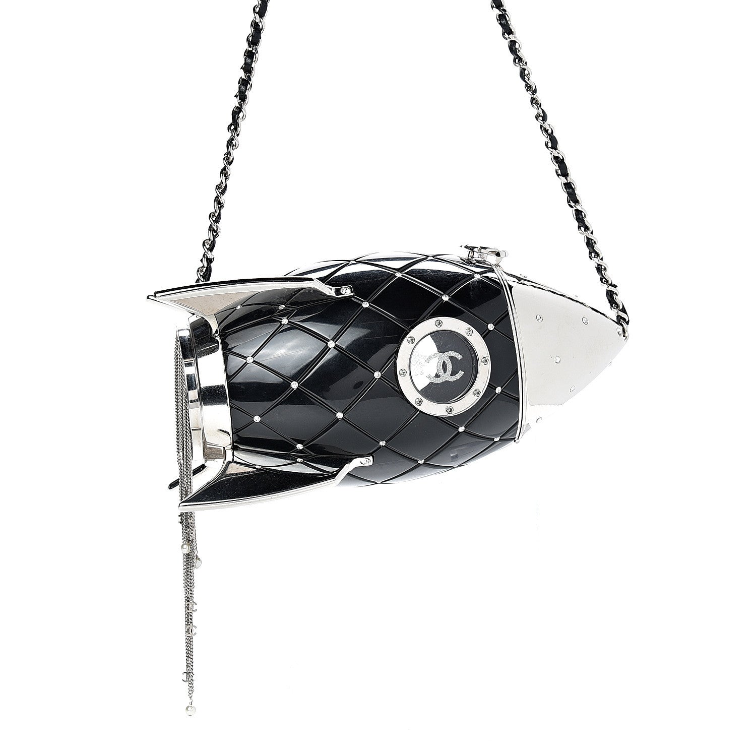 Chanel Plexiglass Crystal Rocket Ship Minaudière Clutch Black 4 of 10