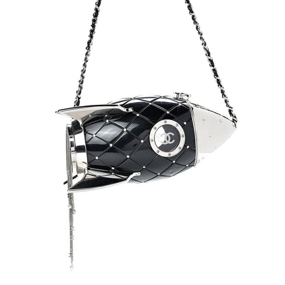 Chanel Plexiglass Crystal Rocket Ship Minaudière Clutch Black 4 of 10