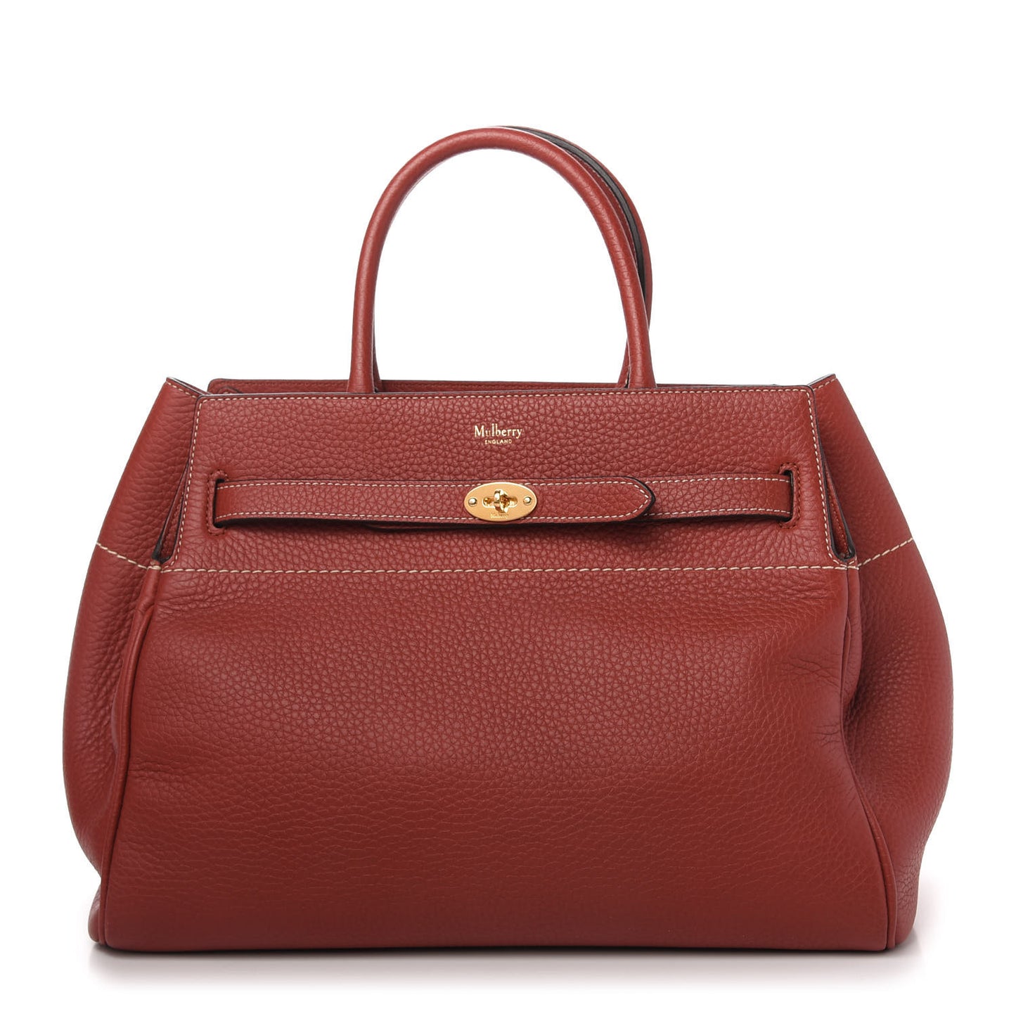 Classic Grain Calfskin Belted Bayswater Tote Rust