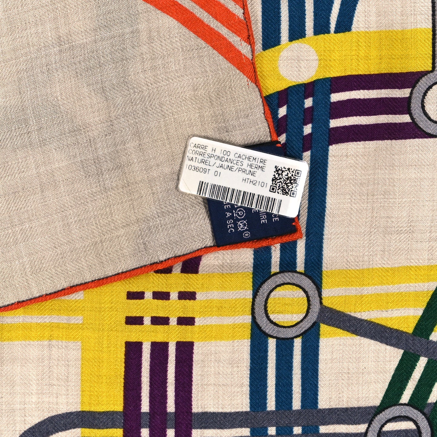 Cashmere Silk Correspondance Hermes-Paris Scarf 100 Naturel Jaune Prune