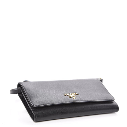 Prada Saffiano Metal Flap Wallet With Strap Black 4 of 11
