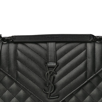 Saint Laurent Grain De Poudre Textured Mixed Matelasse Triquilt Medium Monogram Satchel Black 8 of 10