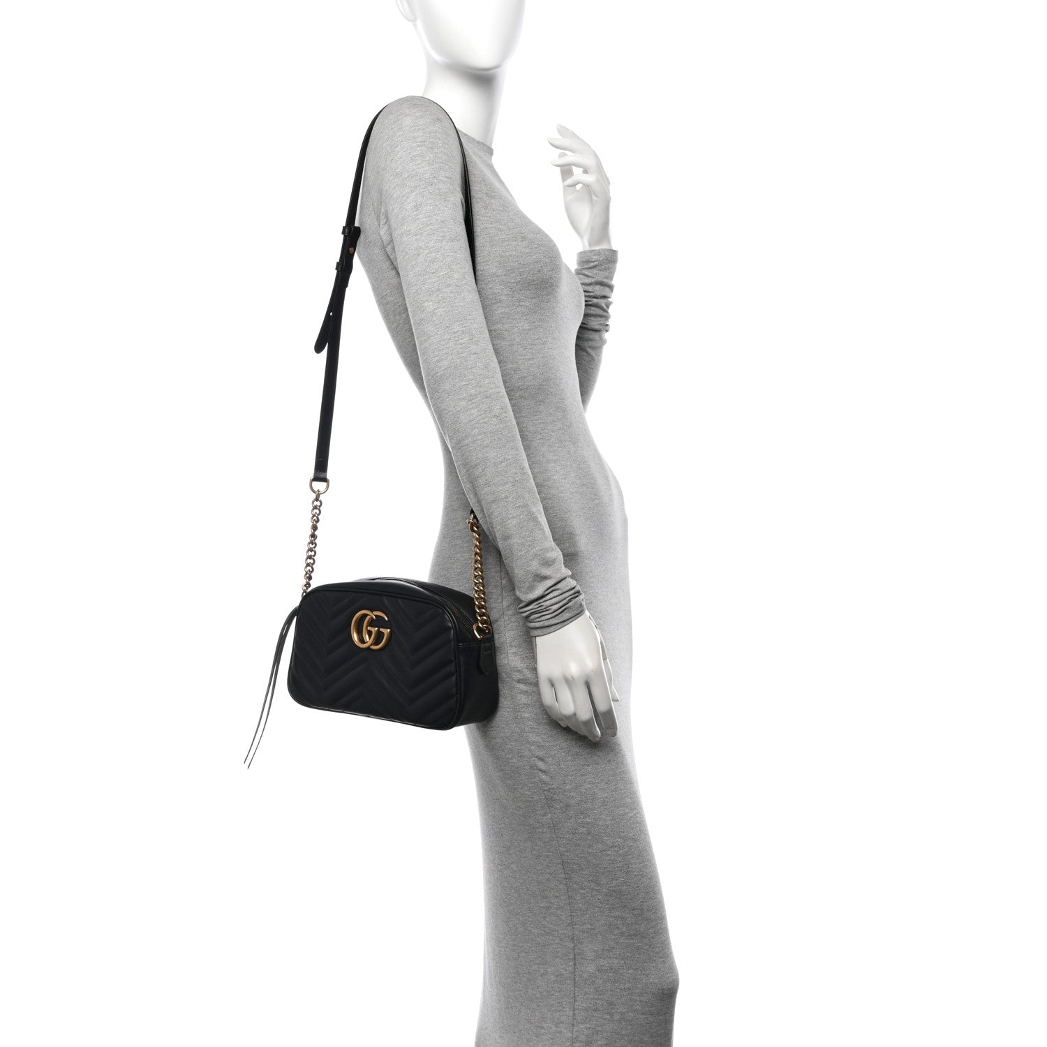 Gucci Calfskin Matelasse Small GG Marmont Chain Shoulder Bag Black 2 of 10
