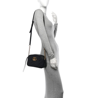 Gucci Calfskin Matelasse Small GG Marmont Chain Shoulder Bag Black 2 of 10