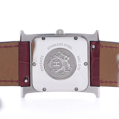 Hermes Stainless Steel Alligator Diamond Mother of Pearl 26mm Heure H Hour Quartz Watch Braise 5 of 10