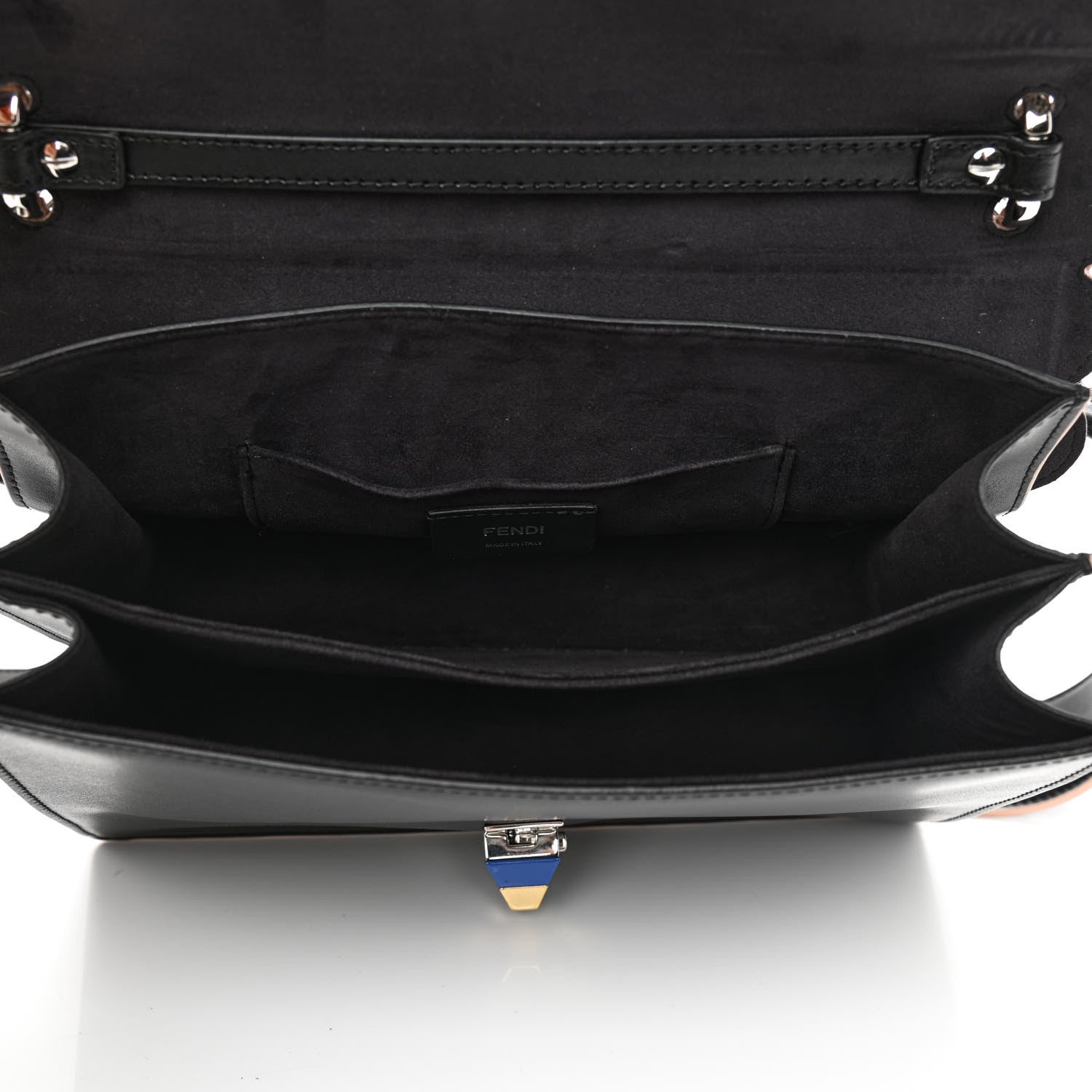 Fendi Vitello Liberty Fun Fair Embossed Scalloped Kan I Shoulder Bag Black Multicolor 5 of 10