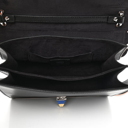 Fendi Vitello Liberty Fun Fair Embossed Scalloped Kan I Shoulder Bag Black Multicolor 5 of 10