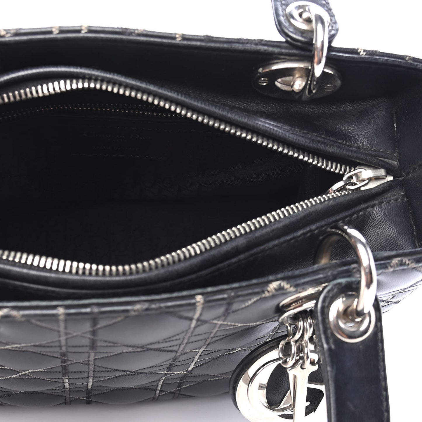 Lambskin Cannage Contrast Stitch Medium Lady Dior Black
