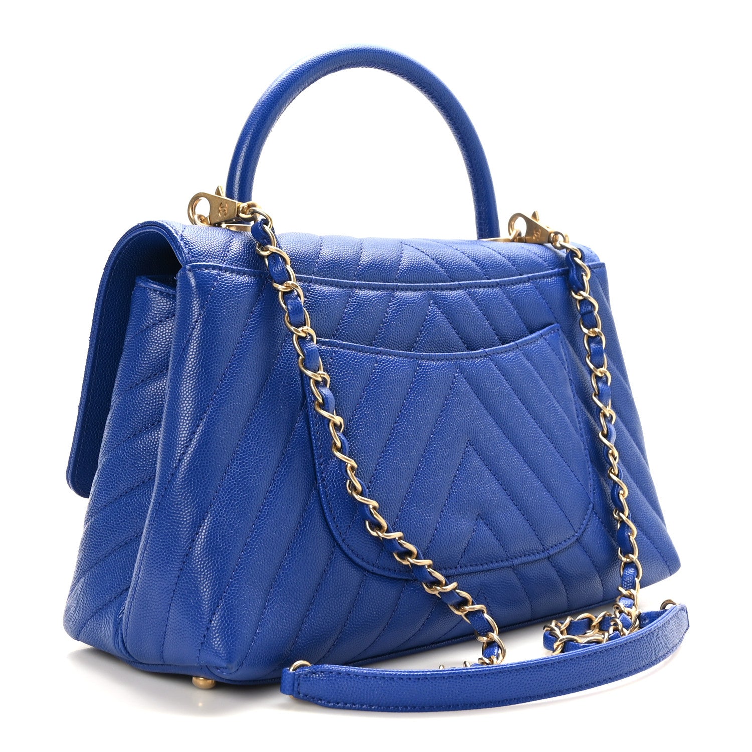 Chanel Caviar Chevron Quilted Small Coco Handle Flap Blue 3 of 9