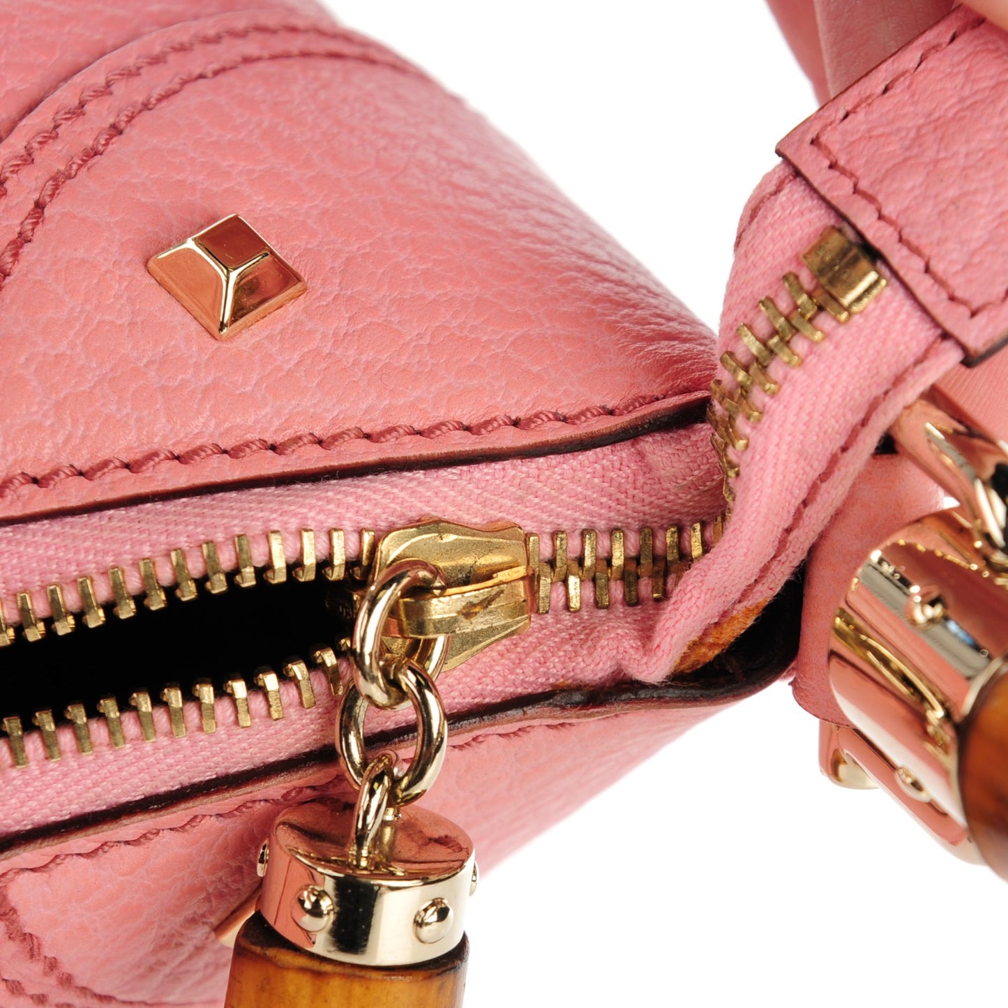 Calfskin Bamboo Top Handle Bag Pink