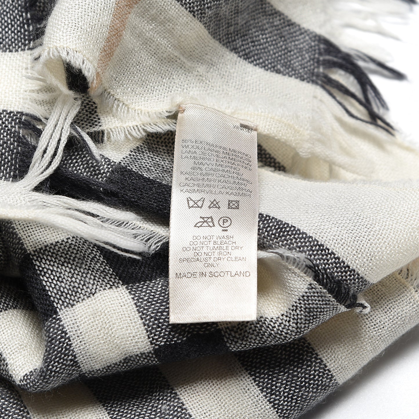 Merino Wool Cashmere Check Lightweight Scarf Ivory