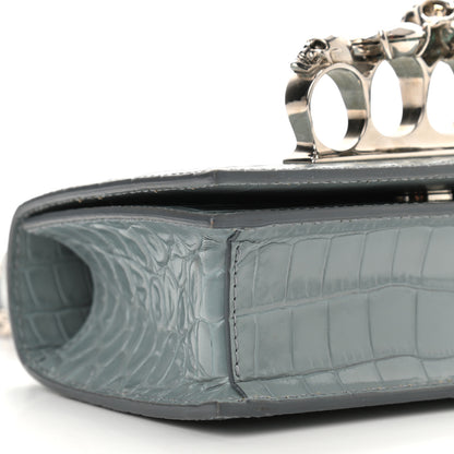Alexander McQueen Shiny Crocodile Embossed Jeweled Satchel Blue Grey 9 of 11