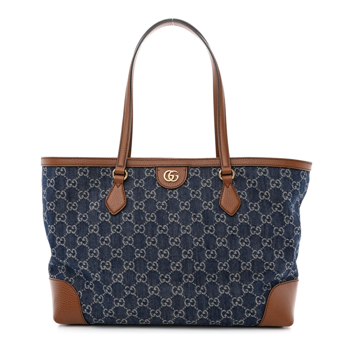 New Denim GG Monogram Medium Ophidia Shopping Tote Blue Tea Cuir