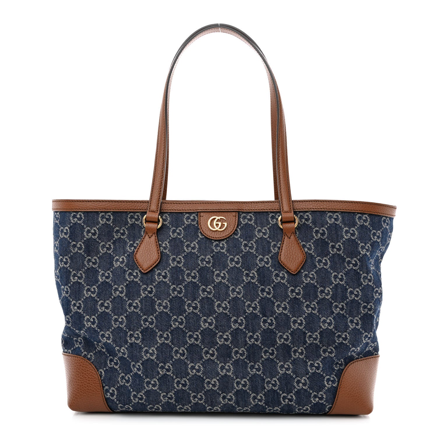 Gucci New Denim GG Monogram Medium Ophidia Shopping Tote Blue Tea Cuir 1 of 10
