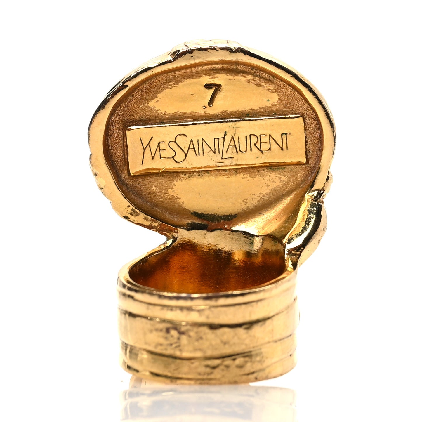 Glass Cabochon Arty Ovale Ring 7 Gold Pink