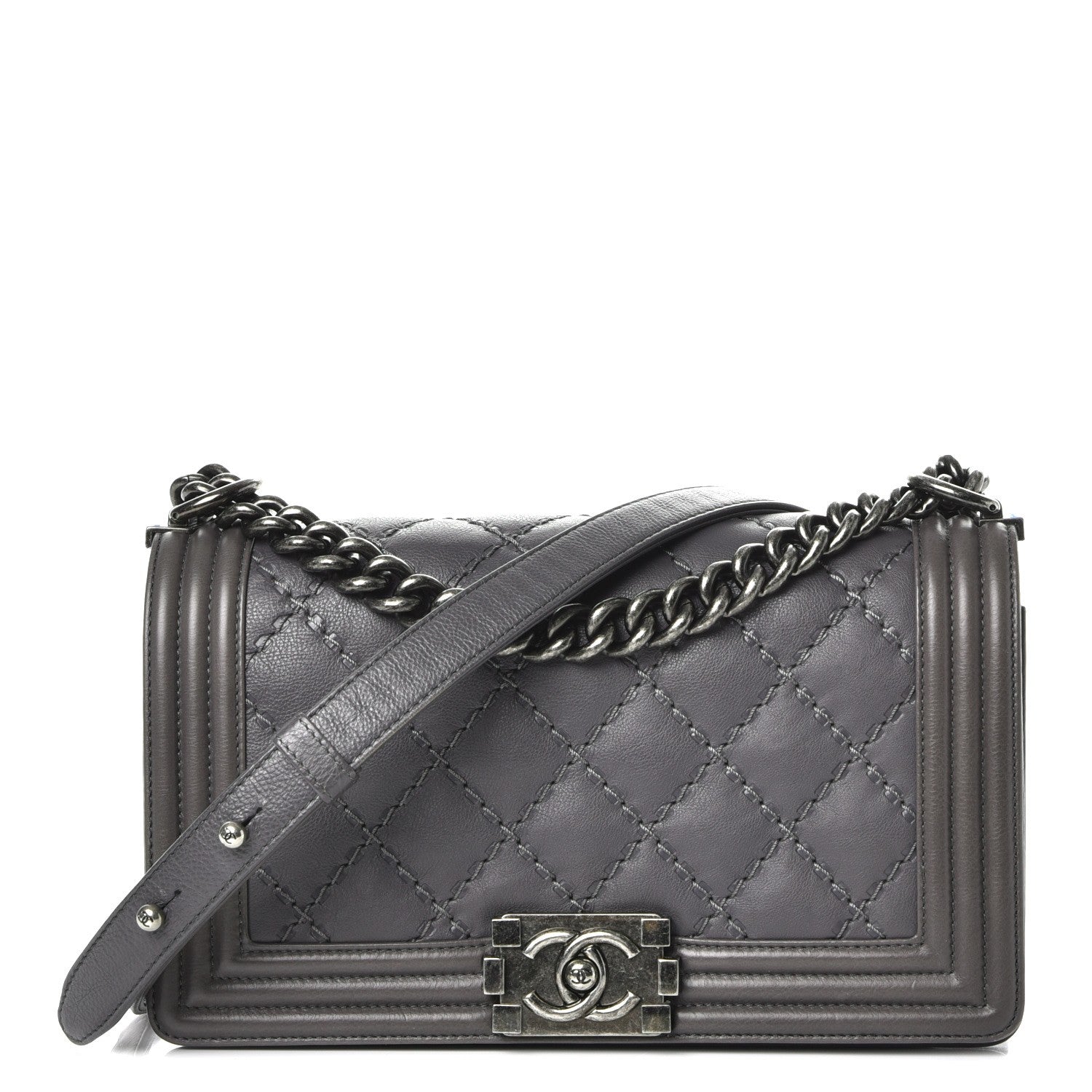 Chanel Calfskin Double Stitch Medium Boy Flap Grey 1 of 11