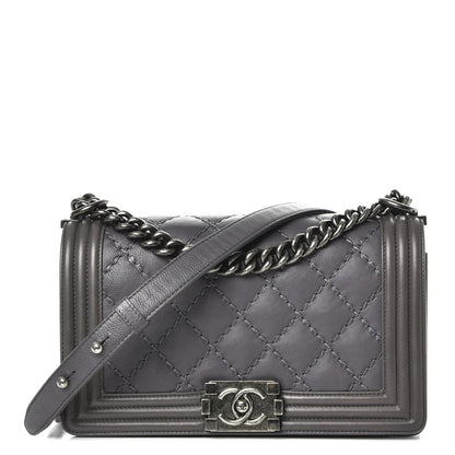 Chanel Calfskin Double Stitch Medium Boy Flap Grey 1 of 11