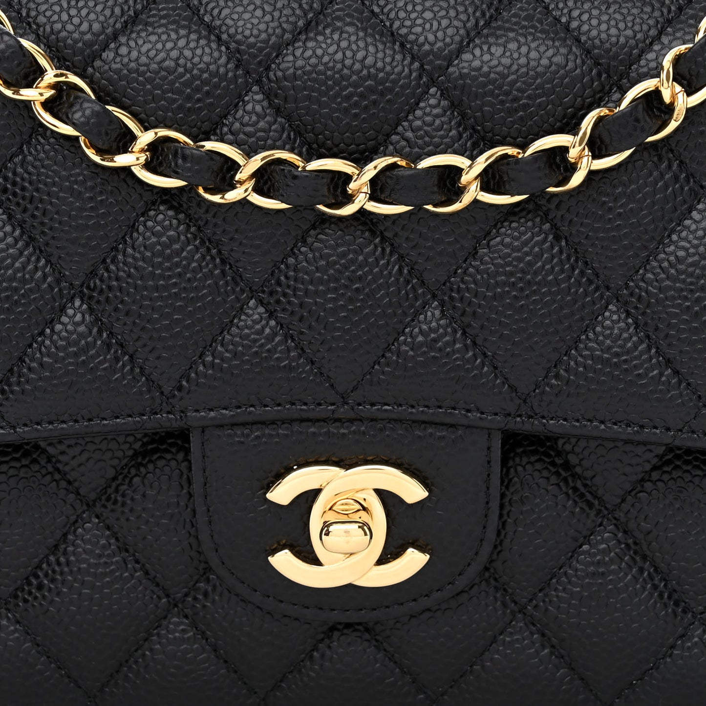 Caviar Quilted Medium Double Flap Black